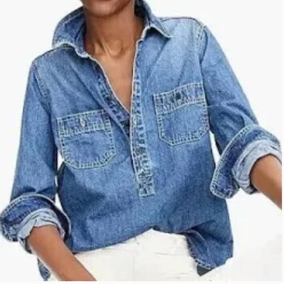 J. Crew long sleeve denim popover top Size Medium - Picture 3 of 14